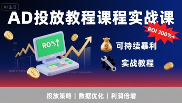 AD投放教程课程实战课，实现广告ROI300%+可持续暴利-hl998