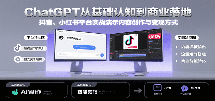 ChatGPT从基础认知到商业落地，实战演示抖音、小红书等平台的内容创作与变现-hl998