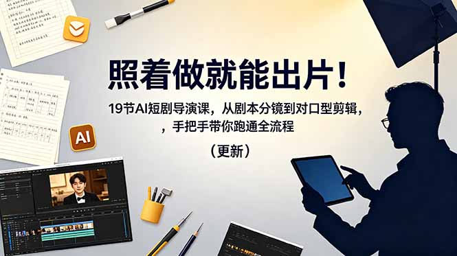 照着做就能出片！19节AI短剧导演课，从剧本分镜到对口型剪辑，手把手带你跑通全流程(更新-hl998