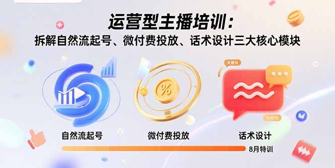 运营型主播培训：拆解自然流起号、微付费投放、话术设计三大核心模块-8月-hl998