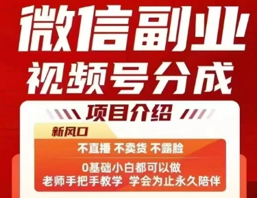 微信副业视频号分成，不直播 不卖货 不露脸，三五分钟即可完成一条作，每日收益几十、几张不等-hl998