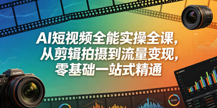 AI短视频全能实操全课，从剪辑拍摄到流量变现，零基础一站式精通-hl998