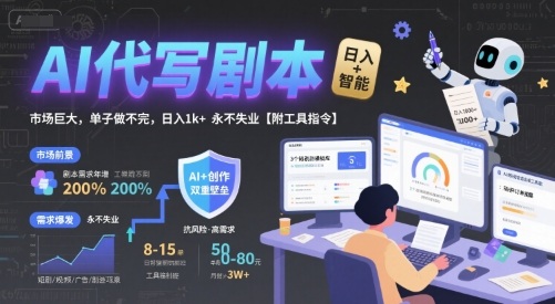 AI代写剧本，市场巨大，单子做不完，日入1k+ 永不失业【附工具指令】-hl998