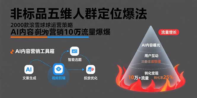 非标品五维人群定位法，2000款滚雪球运营策略，AI内容营销10万流量引爆-hl998