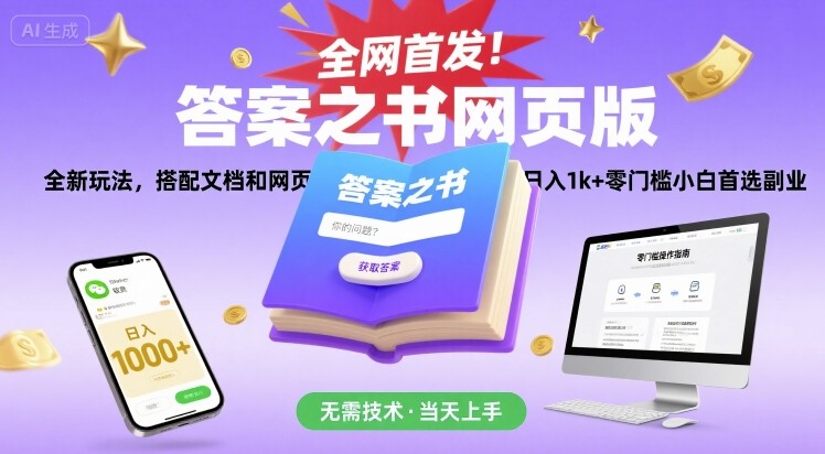 全网首发！答案之书网页版，全新玩法，搭配文档和网页，日入1k+零门槛小白首选副业【揭秘】-hl998