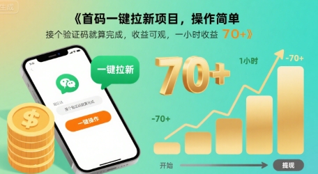 首码一键拉新项目，操作简单，接个验证码就算完成，收益可观， 一小时收益70+【揭秘】-hl998
