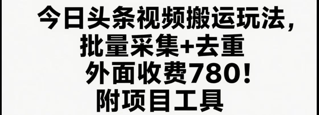 今日头条视频搬运玩法,软件一键去重,轻松日入500+附项目工具-hl998