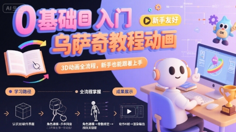 0基础入门乌萨奇教程动画，3D动画全流程，新手也能跟着上手-hl998