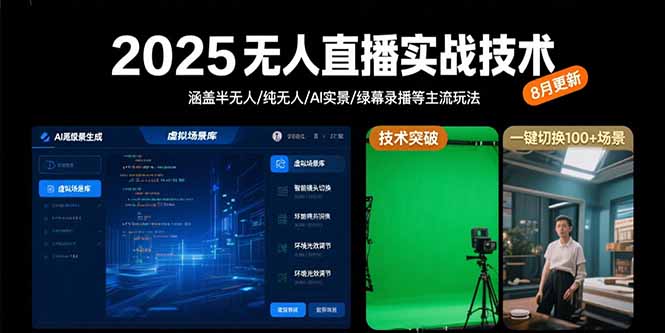 2025无人直播实战技术-8月，涵盖半无人/纯无人/AI实景/绿幕录播等主流玩法-hl998