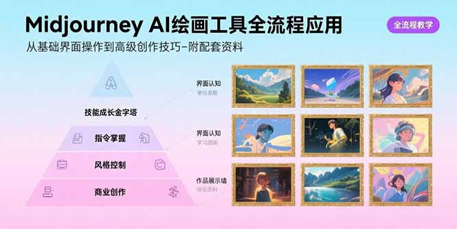 Midjourney AI绘画工具全流程应用，从基础界面操作到高级创作-附配套资料-hl998