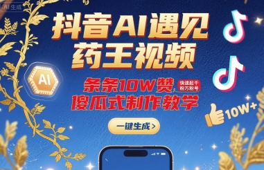 抖音AI遇见药王视频，条条10W赞，快速起千粉万粉号，傻瓜式制作教学-hl998