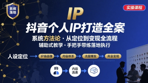 抖音个人IP系统落地实操大课，实操课程，辅助落地-hl998