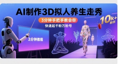 Ai制作3D拟人养生走秀，3分钟手把手教会你，快速起千粉万粉号-hl998