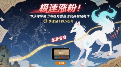极速涨粉！10分钟学会山海经异兽丝滑变身视频制作，快速起千粉万粉号-hl998