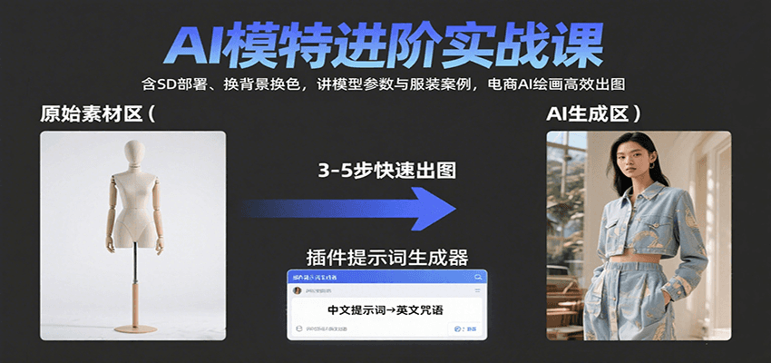 AI模特进阶实战课：含SD部署、换背景换色，讲模型参数与服装案例，电商AI绘画高效出图-hl998