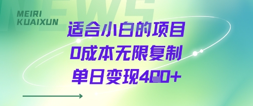 适合小白的项目0成本无限复制单日变现4张+-hl998