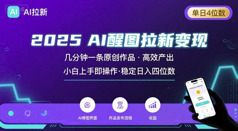 2025最强AI醒图拉新，几分钟一条原创作品，单日收入4位数，小白也能上手操作-hl998