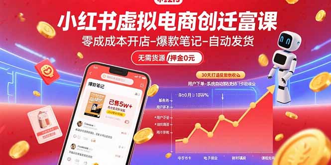 小红书虚拟电商创富课：零成本开店/爆款笔记/自动发货,30天打造被动收入-hl998