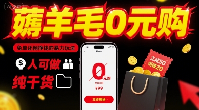 薅羊毛0元购，免单还倒挣钱的暴力玩法，人人可做，纯干货-hl998
