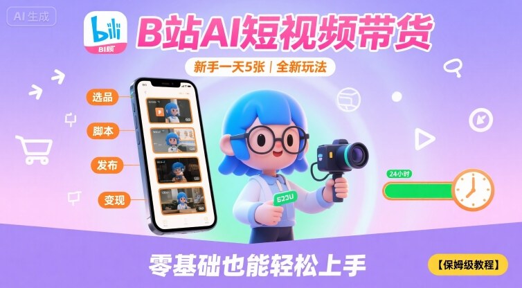 B站AI短视频带货，新手一天5张，全新玩法【保姆级教程】-hl998
