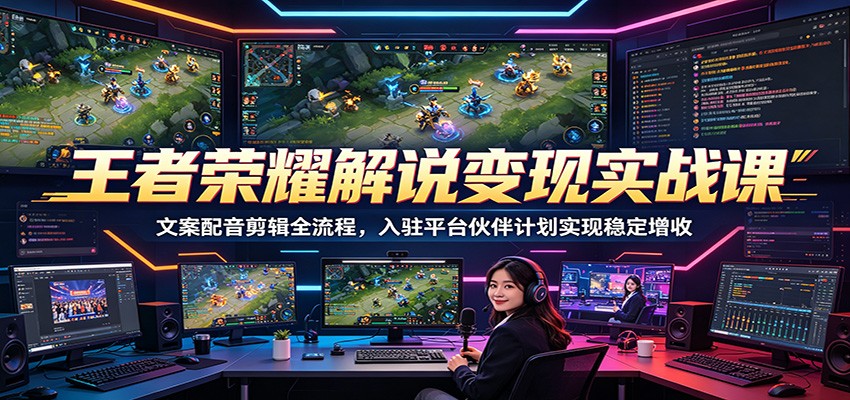 王者荣耀解说变现实战课：文案配音剪辑全流程，入驻平台伙伴计划实现稳定增收-hl998