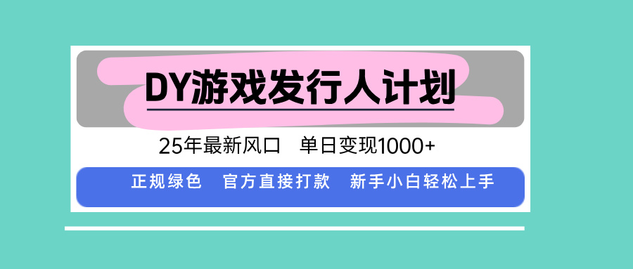 DY小游戏发行人计划，25年最新风口，单日变现1000+，官方 直接打款，新...-hl998