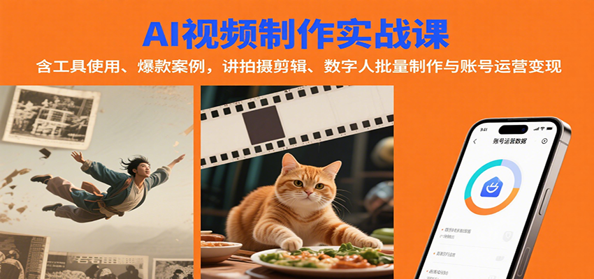 AI视频制作实战：含工具使用、爆款案例，讲拍摄剪辑、数字人批量制作与账号运营变现-hl998