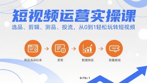 短视频运营实操课，选品、剪辑、测品、投流，从0到1轻松玩转短视频-hl998