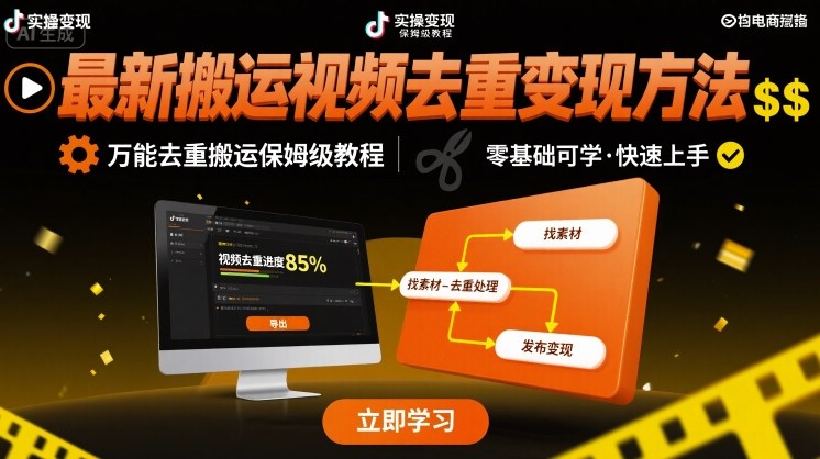 最新搬运视频去重变现方法，万能去重搬运保姆级教程-hl998
