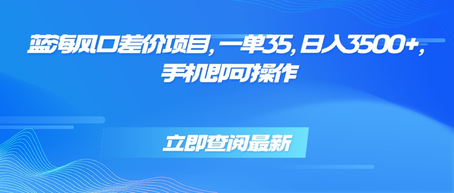 蓝海风口差价项目，一单35，日入3500+，手机即可操作-hl998