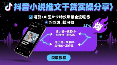 抖音小说推文干货实操分享，混剪+AI图片卡特效爆量全流程，0粉丝0门槛可做-hl998