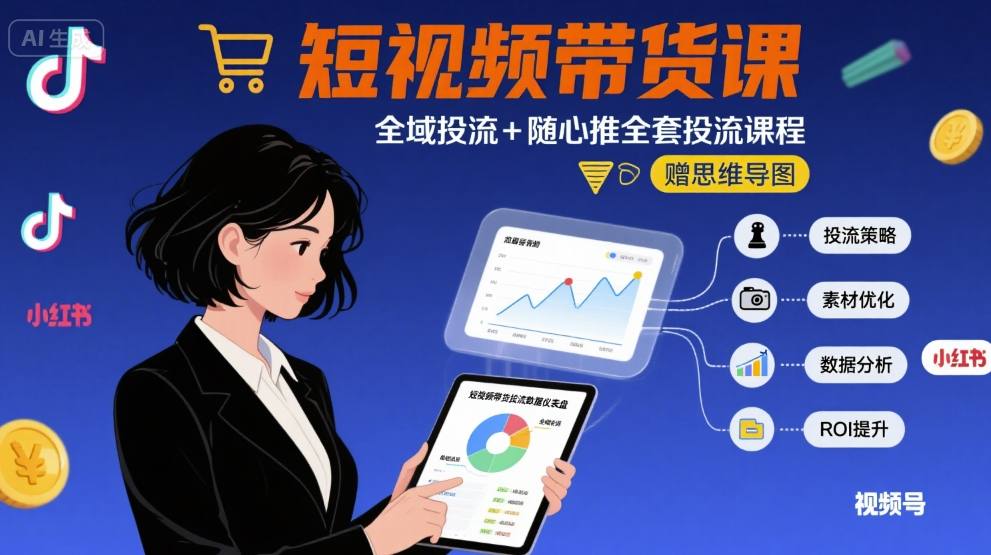 最新短视频带货课，全域投流+随心推全套投流课程+思维导图-hl998