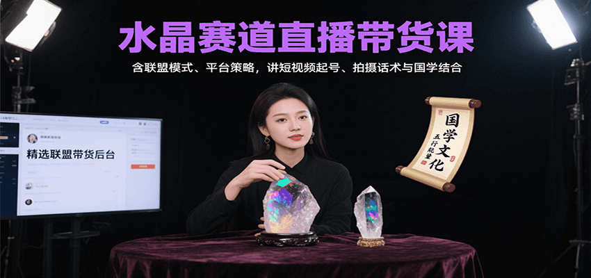 水晶赛道直播带货课：含联盟模式、平台策略，讲短视频起号、拍摄话术与国学结合-hl998