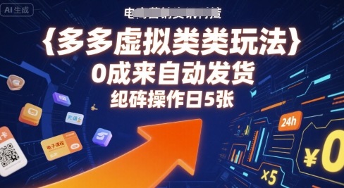 多多虚拟类目玩法，0成本全自动发货，矩阵操作日5张-hl998