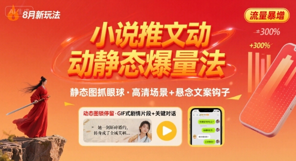 8月小说推文全新玩法，动静态图片+搭配小说文案爆量玩法-hl998
