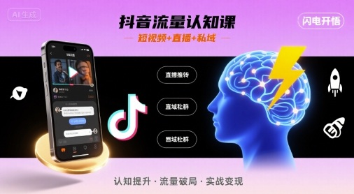 抖音流量认知课，短视频+直播+私域，认知提升，闪电开悟-hl998