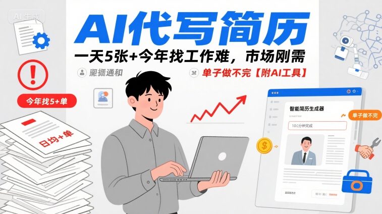 AI代写简历，一天5张+今年找工作难，市场刚需，单子做不完【附AI工具】-hl998