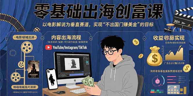 零基础出海创富课：以电影解说为垂直赛道，实现不出国门赚美金的目标-hl998