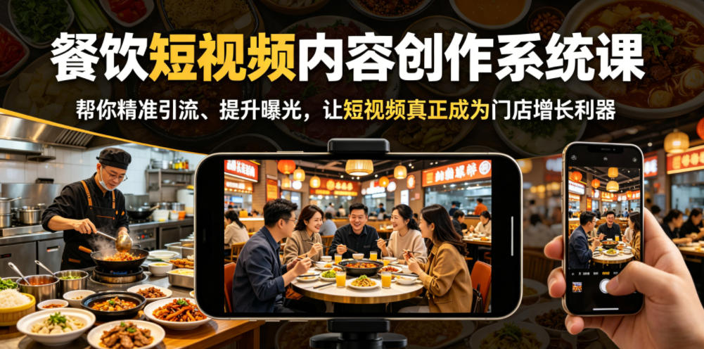 餐饮短视频内容创作系统课，帮你精准引流、提升曝光，让短视频真正成为门店增长利器-hl998