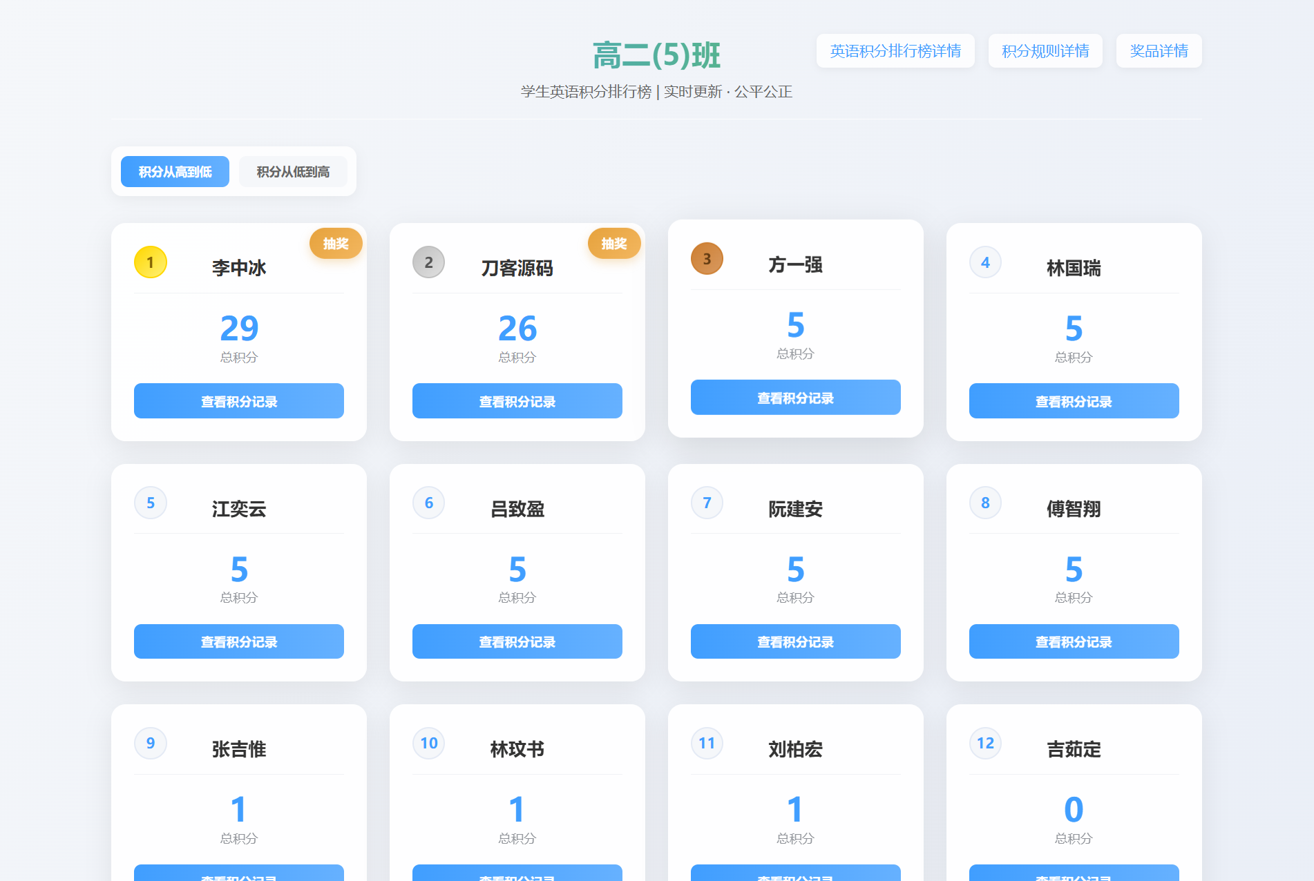 班级学生平时表现记录 积分抽奖系统源码 全开源-hl998