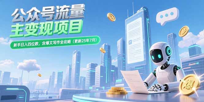 公众号流量主变现项目，新手日入四位数，含爆文写作全攻略(更新25年7月-hl998