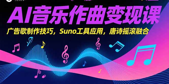 AI音乐作曲变现课，广告歌制作技巧，Suno工具应用，唐诗摇滚融合-hl998