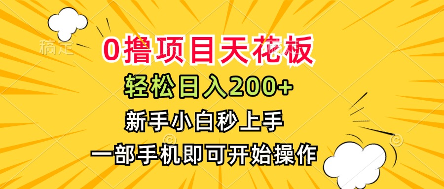 0撸项目天花板，日入200+，新手小白秒上手，一部手机即可操作-hl998