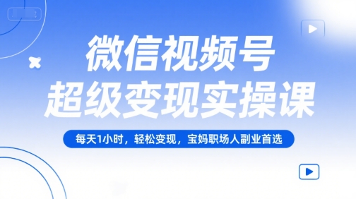 微信视频号超级变现实操课，每天1小时，轻松变现，宝妈职场人副业首选-hl998