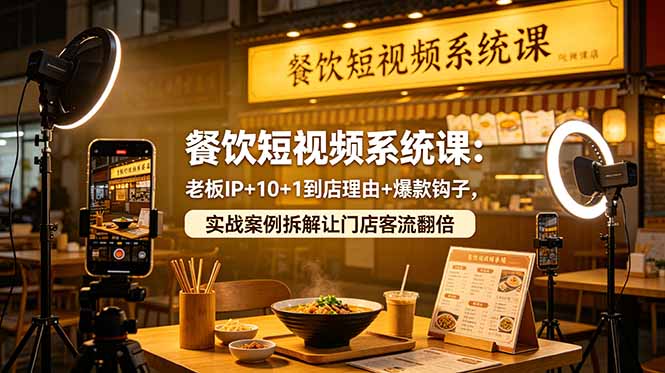 餐饮短视频系统课：老板IP+10+1到店理由+爆款钩子，实战案例拆解让门店客流翻倍-hl998