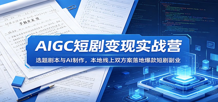 AIGC短剧变现实战营：选题剧本与AI制作，本地线上双方案落地爆款短剧副业-hl998
