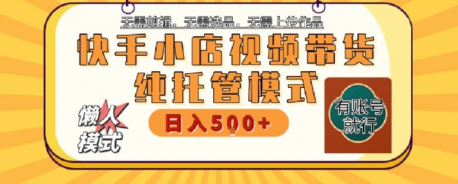 快手小店托管代运营，无需剪辑，无需选品，无需上传作品，全程无需操作，轻松月入5k+【揭秘】-hl998