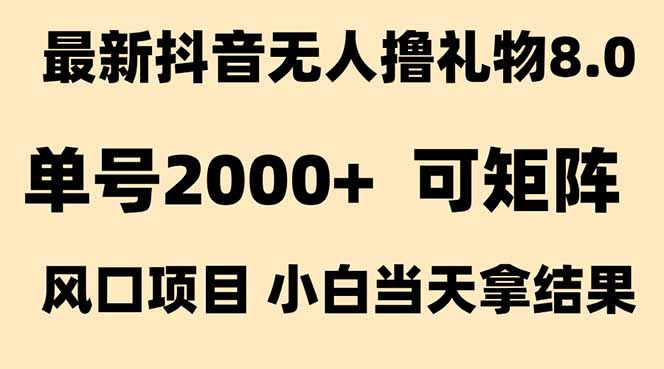 抖音无人撸礼物8.0玩法 全新风口   见效果快  全无人  单号当天产出2000+-hl998