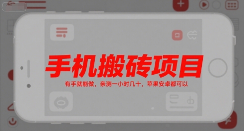 手机搬砖项目，有手就能做，亲测一小时几十，苹果安卓都可以-hl998