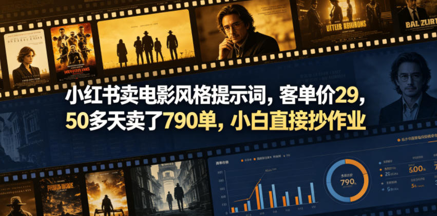 小红书卖电影风格提示词，客单价29，50多天卖了790单，小白直接抄作业！-hl998